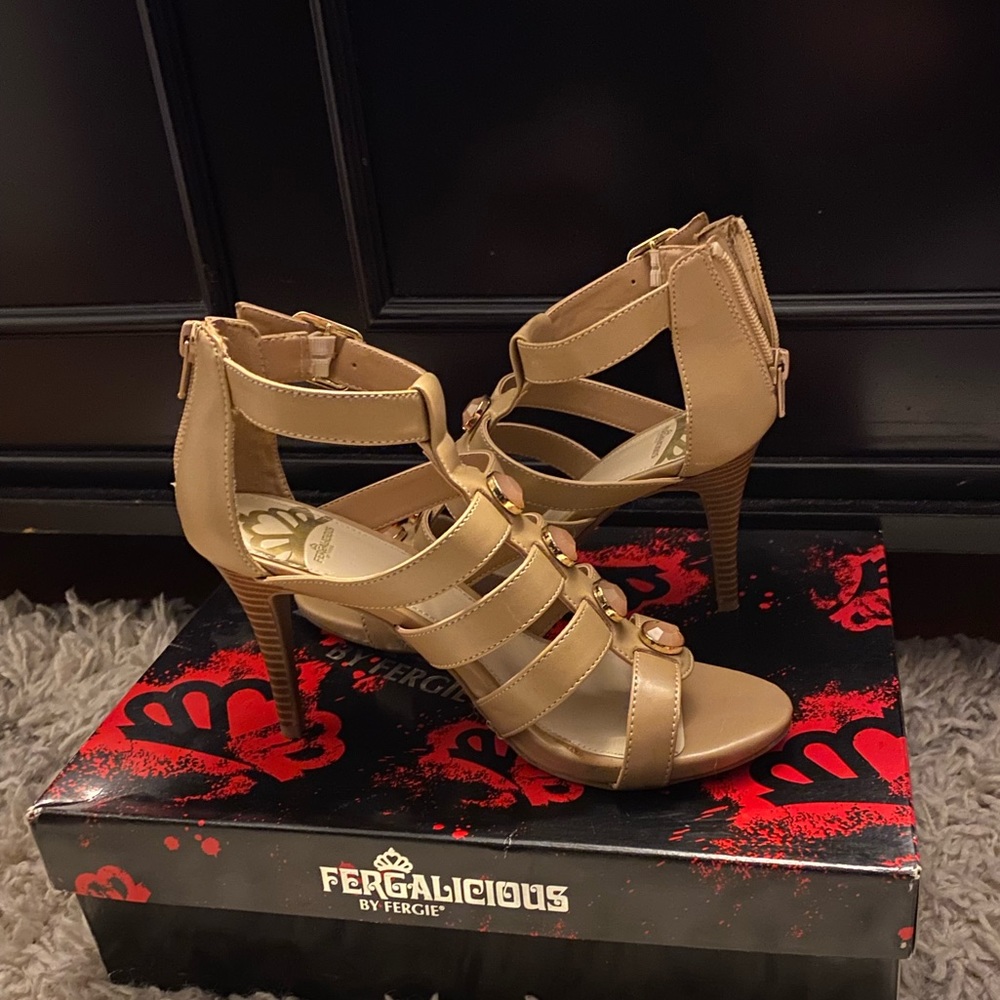 Nude open toed heels